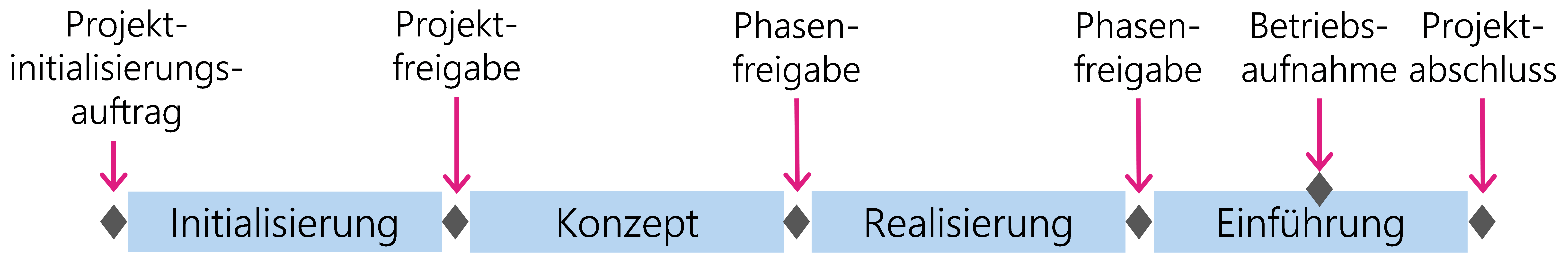 Abbildung 1: Abwicklung der BVA Projekte in Phasen und mit Hilfe von Meilensteinen