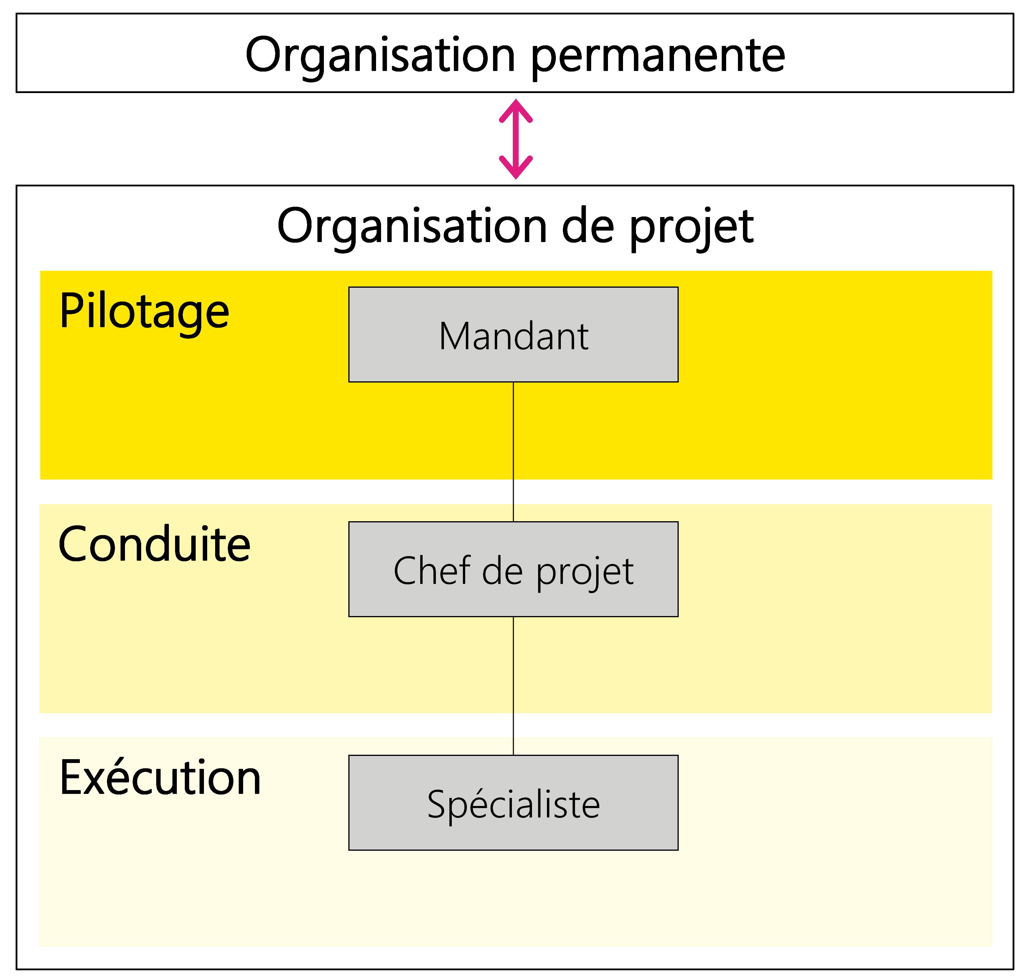 Figure 3: Relations entre l'organisation permanente et l'organisation de projet